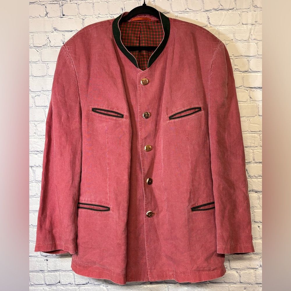 LodenFrey Washed Red Germany Traditional Trachten Linen Hunting Blazer Jacket XL